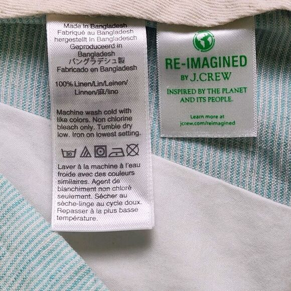 J Crew Linen Shorts Men’s 35 Green White Striped 9”‎ Inseam Casual Lightweight - Picture 6 of 7